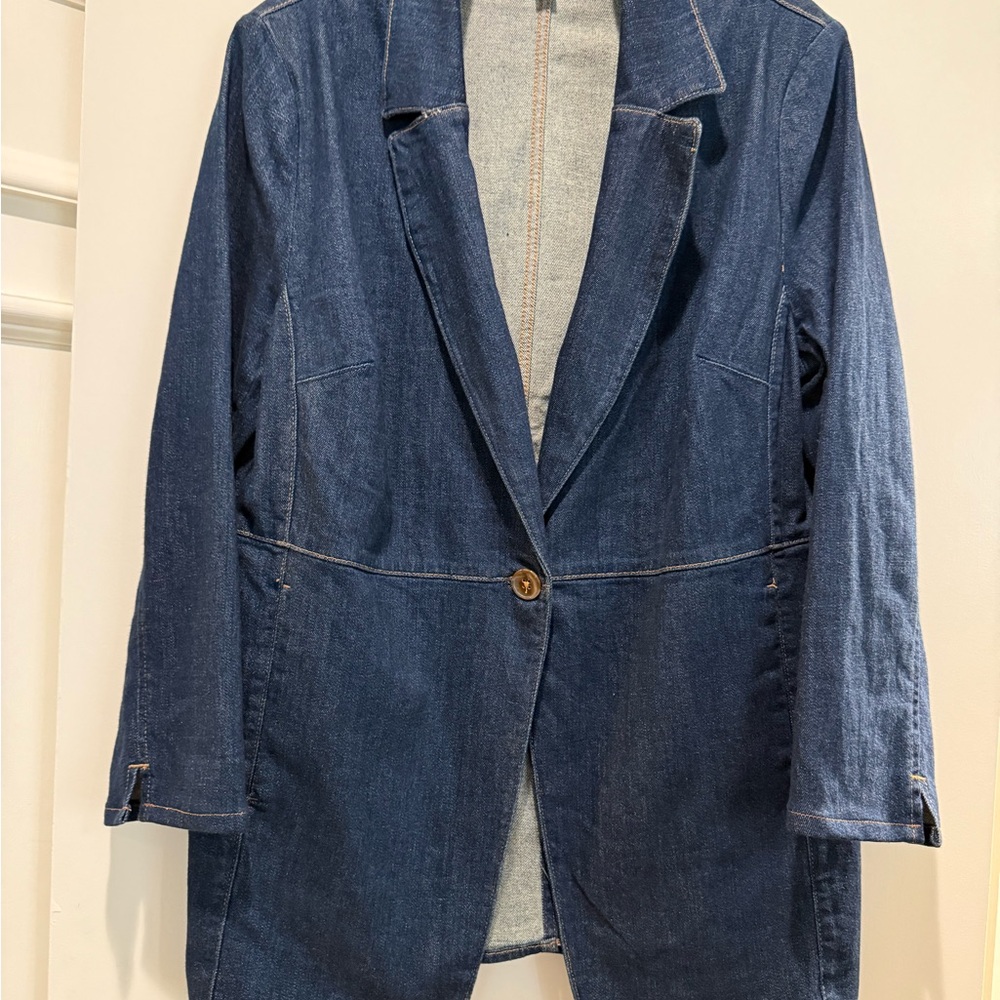 Chico's Women's Dark Blue Denim Blazer - Picture 2 of 6